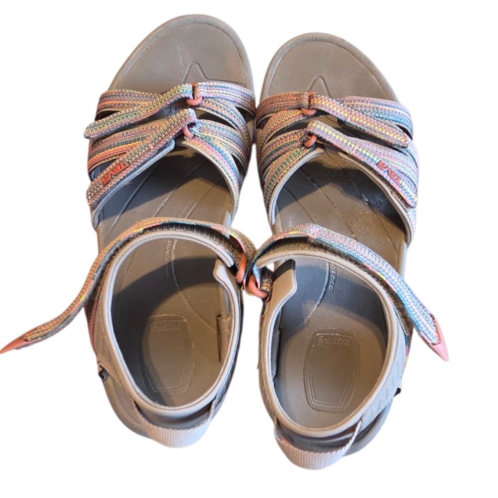 Teva Tirra Sport Sandals, Taupe with multi-colored straps. Size 10